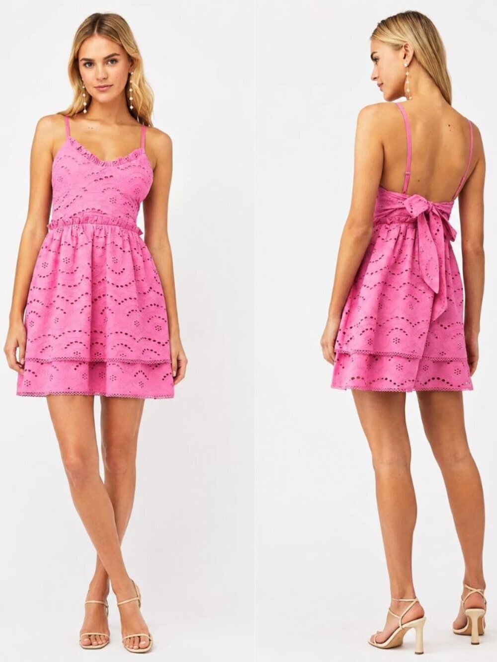Winston White Francesca Eyelet Tie Back Baydoll Mini Dress Pink - XS - NWT